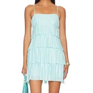 Amanda Uprichard Aqua Tiered Mini Dress